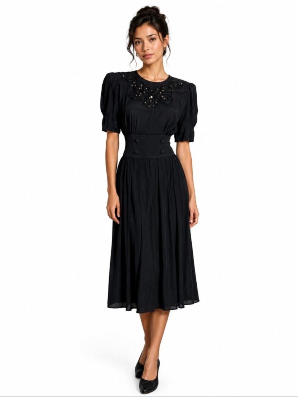 Karin Stevens 60s Vintage Crepe Midi Pleated Dress